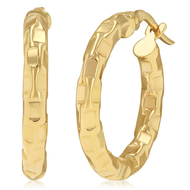 9ct Yellow Gold Patterned Hoop Earrings