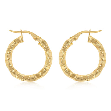 9ct Yellow Gold Patterned Hoop Earrings