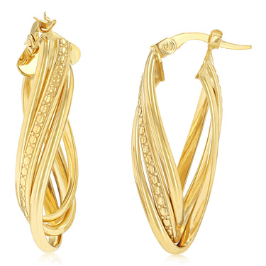9ct Yellow Gold Cut Out Pattern Twisted Hoop Earrings
