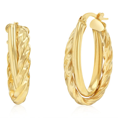 9ct Yellow Gold Polished Twisted Double Hoop Earrings