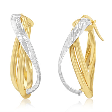 9ct Yellow And White Gold Two Tone Multi Strand Twisted Hoop Earrings