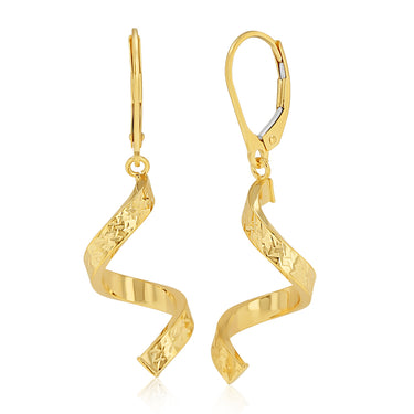 9ct Yellow Gold Textured Spiral Drop Earrings