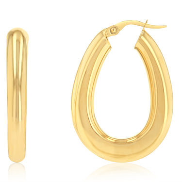 9ct Yellow Gold Chunky Pear Shaped Hoop Earrings