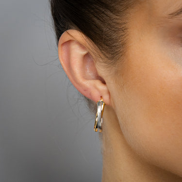 9ct Yellow And White Two Tone Gold 
 Elongated Double Hoop Earrings