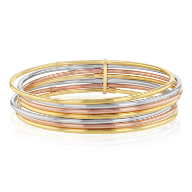 9ct Yellow White And Red Gold Tricolour Set of Multiple 65mm Bangles