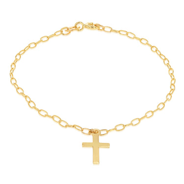 9ct Yellow Gold Diamond Cut Cross Charm On 16cm Bracelet
