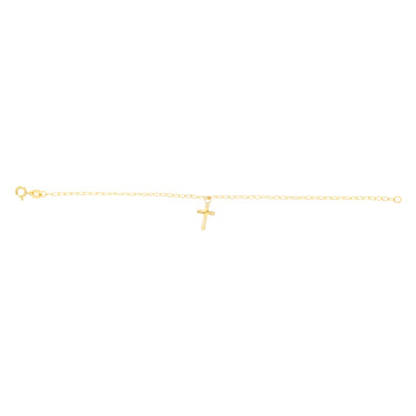 9ct Yellow Gold Diamond Cut Cross Charm On 16cm Bracelet