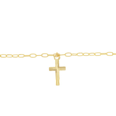 9ct Yellow Gold Diamond Cut Cross Charm On 16cm Bracelet