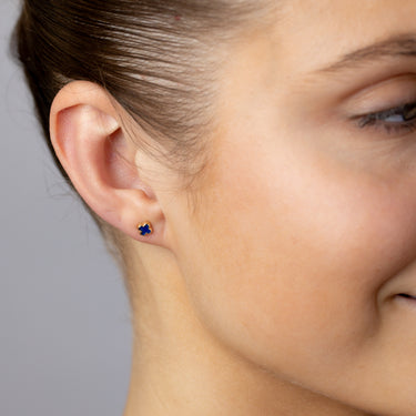 9ct Yellow Gold Blue Enamel Mini Four Petal Flower Stud Earrings