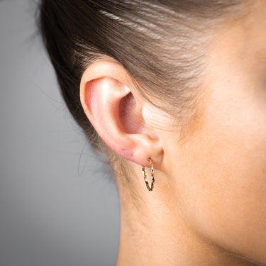 9ct Yellow Gold Diamond Cut Twisted 1.25 X 16mm Sleeper Hoop Earrings