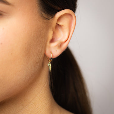 9ct Yellow Gold Polished Feather On 1.2 X12mm Hoop Earrings