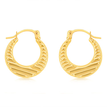 9ct Yellow Gold Stripped Creole Hoop Earrings