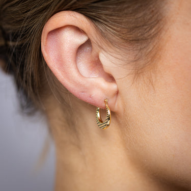 9ct Yellow Gold Stripped Creole Hoop Earrings