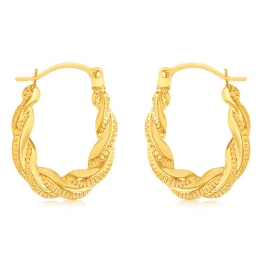 9ct Yellow Gold Textured Twisted Hoop Earrings