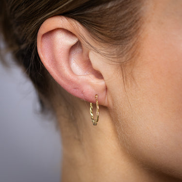 9ct Yellow Gold Textured Twisted Hoop Earrings