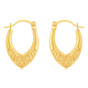 9ct Yellow Gold Patterned Creole Hoop Earrings