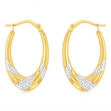 9ct Yellow Gold Diamond Cut Patterned Hoop Earrings