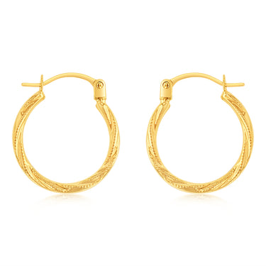 9ct Yellow Gold Textured Twisted Hoop Earrings
