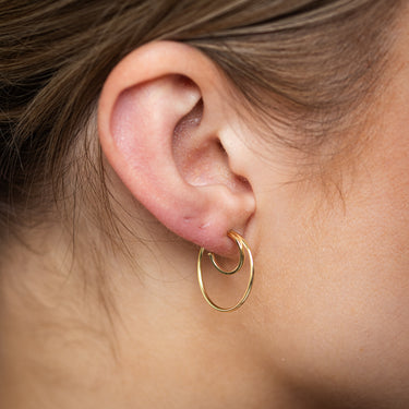 9ct Yellow Gold Plain Double 3/4th Hoop Earrings