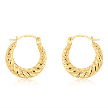 9ct Yellow Gold Shell Pattern Creole Hoop Earrings
