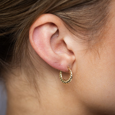 9ct Yellow Gold Shell Pattern Creole Hoop Earrings