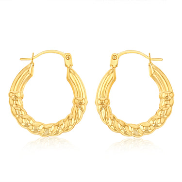 9ct Yellow Gold Stripped Pattern Hoop Earrings