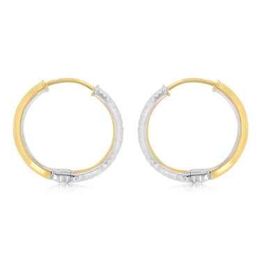 9ct Two Tone Gold Patterned Hoop Earrings