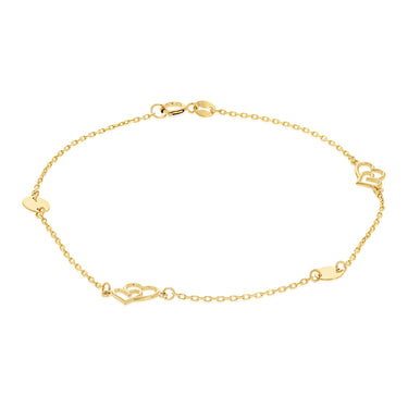 9ct Yellow Gold Double Heart Charm 19cm Bracelet