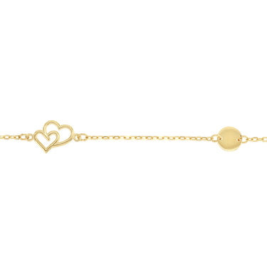 9ct Yellow Gold Double Heart Charm 19cm Bracelet