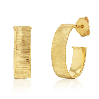 9ct Yellow Gold Textured Matt Finish 3/4th Hoop Earrings