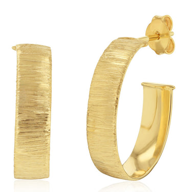 9ct Yellow Gold Textured Matt finish 3/4th Hoop Earrings