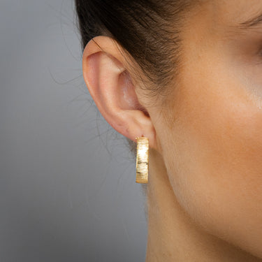 9ct Yellow Gold Textured Matt finish 3/4th Hoop Earrings
