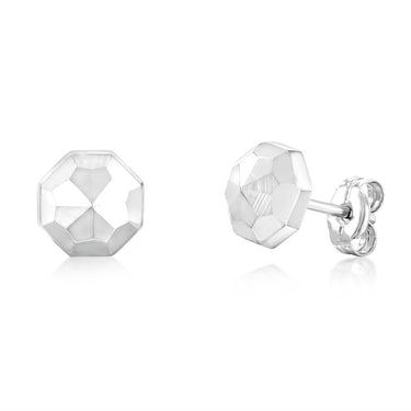 9ct White Gold 7mm Diamond Cut Octagonal Stud Earrings
