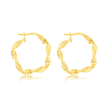 9ct Yellow Gold Twisted 15mm Hoop Earrings