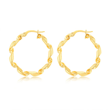 9ct Yellow Gold Twisted 20mm Hoop Earrings