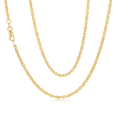 9ct Yellow Gold Hollow 42 Gauge Double Rope 55cm Chain