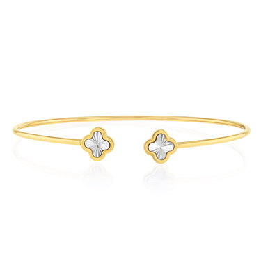 9ct White And Yellow Two-Tone Gold Flower Flex Bangle