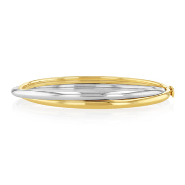9ct Yellow And White Two Tone Gold Two Lines Bangle