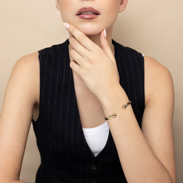 9ct Yellow Gold Beads Flexible Open Bangle