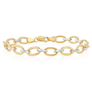 9ct Yellow And White Two Tone Gold Link Chain Hollow 19cm Bracelet