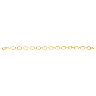 9ct Yellow And White Two Tone Gold Link Chain Hollow 19cm Bracelet