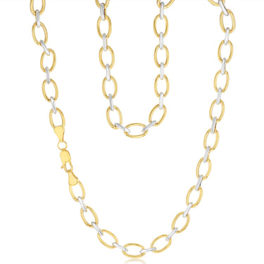 9ct Yellow And White Two-Tone Gold Link Chain Hollow 45cm Chain