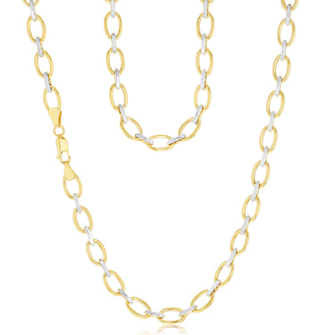 9ct Yellow And White Two-Tone Gold Link Chain Hollow 50cm Chain