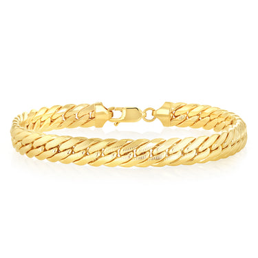 9ct Yellow Textured Herringbone Hollow Chain 21cm Bracelet