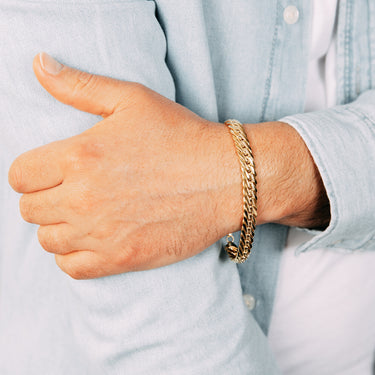 9ct Yellow Textured Herringbone Hollow Chain 21cm Bracelet