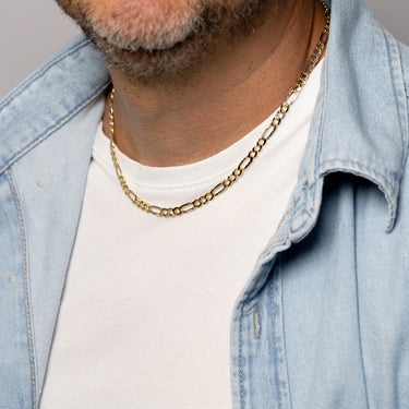 9ct Yellow And White Two-Tone Gold Diamond Cut Hollow 45cm Figaro Chain