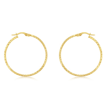 9ct Yellow Gold Diamond Cut 30mm Hoop Earrings