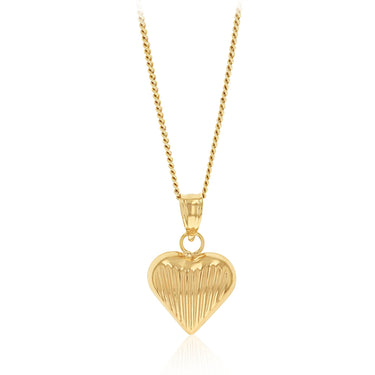 9ct Yellow Gold Textured Polished Heart Pendant