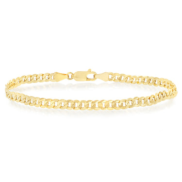 9ct Yellow Gold Curb Concave Lightweight 90 Gauge 19cm Bracelet