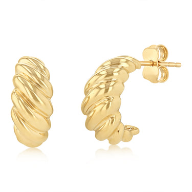 9ct Yellow Gold Small Croissant 3/4 Hoop Earrings